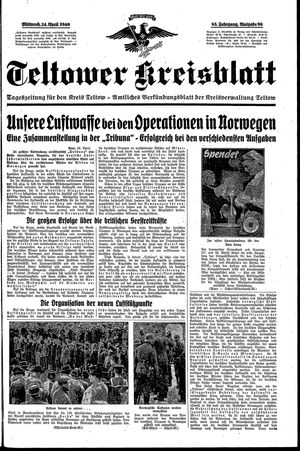 Teltower Kreisblatt vom 24.04.1940