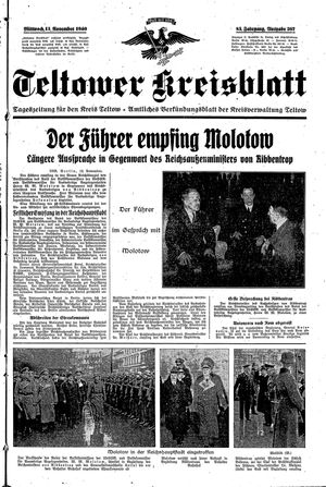 Teltower Kreisblatt vom 13.11.1940