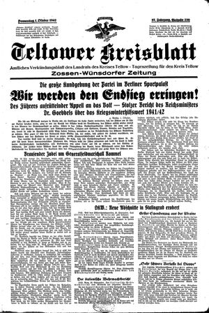 Teltower Kreisblatt vom 01.10.1942