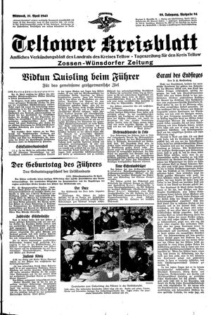 Teltower Kreisblatt vom 21.04.1943