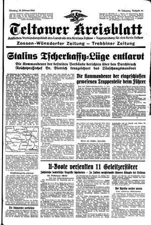 Teltower Kreisblatt vom 22.02.1944