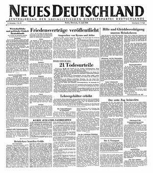 Neues Deutschland Online-Archiv vom 31.07.1946
