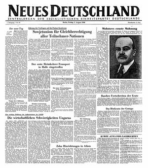Neues Deutschland Online-Archiv vom 02.08.1946