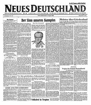 Neues Deutschland Online-Archiv vom 31.08.1946