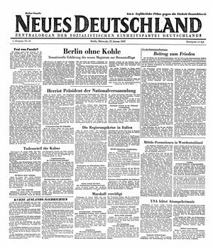 Neues Deutschland Online-Archiv vom 22.01.1947