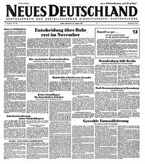 Neues Deutschland Online-Archiv vom 27.08.1947