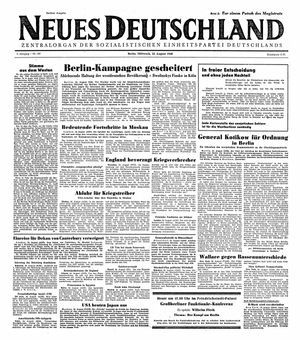 Neues Deutschland Online-Archiv vom 25.08.1948