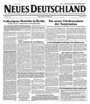 Neues Deutschland Online-Archiv vom 09.02.1949