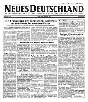 Neues Deutschland Online-Archiv vom 18.02.1949