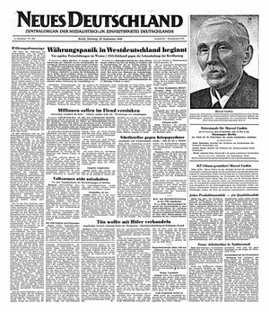 Neues Deutschland Online-Archiv vom 20.09.1949