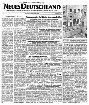 Neues Deutschland Online-Archiv vom 08.02.1950