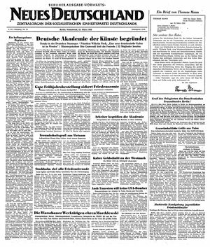 Neues Deutschland Online-Archiv vom 25.03.1950