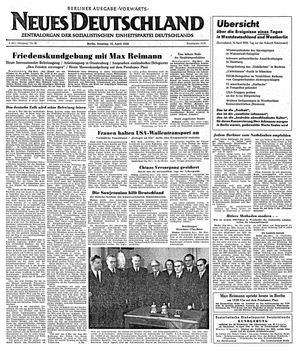 Neues Deutschland Online-Archiv vom 16.04.1950