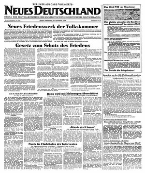 Neues Deutschland Online-Archiv vom 16.12.1950