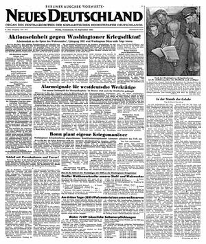 Neues Deutschland Online-Archiv vom 15.09.1951
