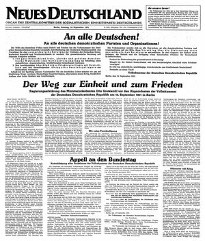 Neues Deutschland Online-Archiv vom 16.09.1951