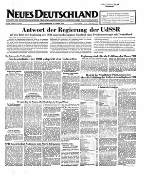 Neues Deutschland Online-Archiv vom 21.02.1952
