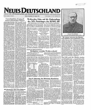 Neues Deutschland Online-Archiv vom 23.08.1952