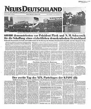 Neues Deutschland Online-Archiv vom 08.10.1952