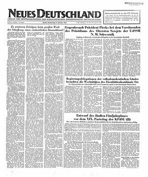 Neues Deutschland Online-Archiv vom 09.10.1952