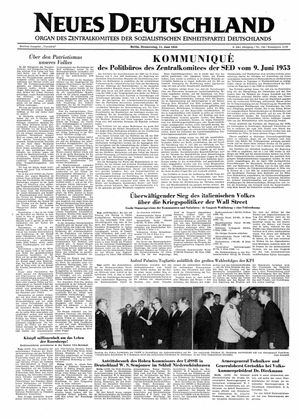 Neues Deutschland Online-Archiv vom 11.06.1953