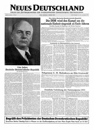 Neues Deutschland Online-Archiv vom 07.10.1953