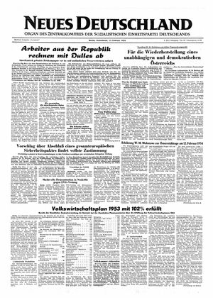 Neues Deutschland Online-Archiv vom 13.02.1954