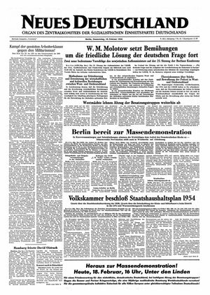 Neues Deutschland Online-Archiv vom 18.02.1954
