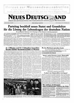 Neues Deutschland Online-Archiv vom 06.04.1954