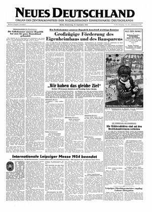 Neues Deutschland Online-Archiv vom 16.09.1954
