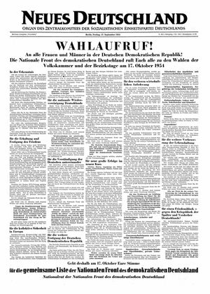 Neues Deutschland Online-Archiv vom 17.09.1954