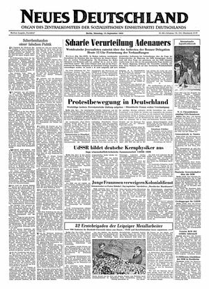 Neues Deutschland Online-Archiv vom 13.09.1955