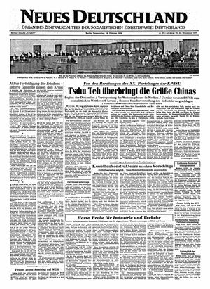 Neues Deutschland Online-Archiv vom 16.02.1956