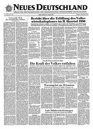 Neues Deutschland Online-Archiv vom 08.08.1956