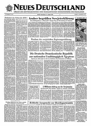 Neues Deutschland Online-Archiv vom 11.08.1956