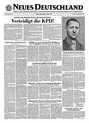 Neues Deutschland Online-Archiv vom 16.08.1956
