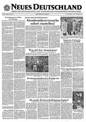 Neues Deutschland Online-Archiv vom 03.04.1957
