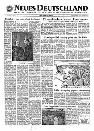 Neues Deutschland Online-Archiv vom 21.04.1957