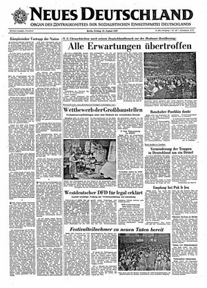 Neues Deutschland Online-Archiv vom 16.08.1957