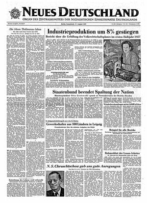 Neues Deutschland Online-Archiv vom 17.08.1957