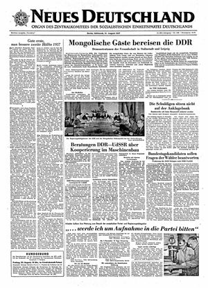 Neues Deutschland Online-Archiv vom 21.08.1957