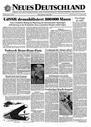 Neues Deutschland Online-Archiv vom 07.01.1958
