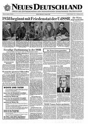 Neues Deutschland Online-Archiv vom 08.01.1958