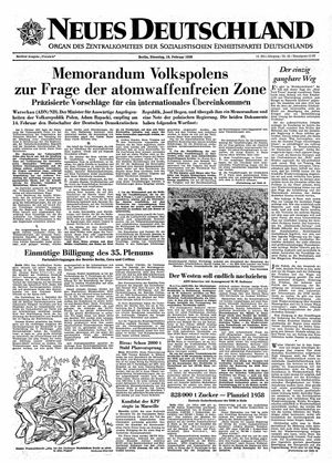 Neues Deutschland Online-Archiv vom 18.02.1958