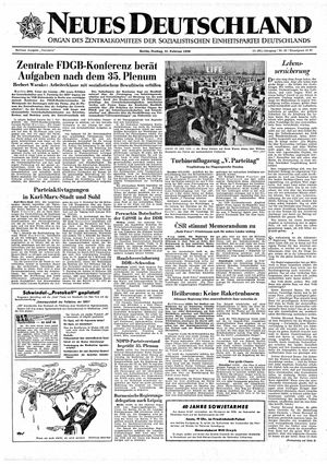 Neues Deutschland Online-Archiv vom 21.02.1958