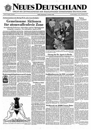Neues Deutschland Online-Archiv vom 27.02.1958