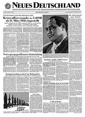 Neues Deutschland Online-Archiv vom 09.04.1958