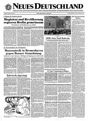 Neues Deutschland Online-Archiv vom 10.04.1958