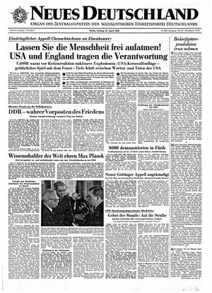 Neues Deutschland Online-Archiv vom 25.04.1958