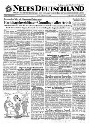 Neues Deutschland Online-Archiv vom 01.08.1958